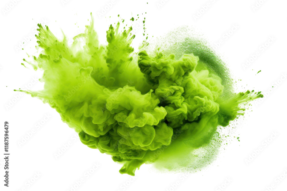 Vibrant green smoke bursts create an abstract explosion in a bright background Vibrant green smoke bursts create an abstract explosion in a bright background