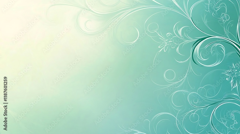 Elegant Teal Background with Floral Swirls Design Elegant Teal Background with Floral Swirls Design