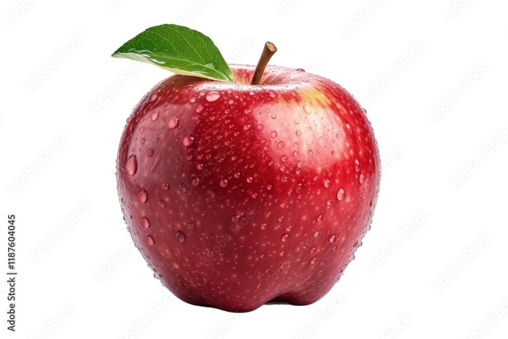 Fresh red apple with droplets on its surface, showcasing natural beauty and vibrant color Fresh red apple with droplets on its surface, showcasing natural beauty and vibrant color