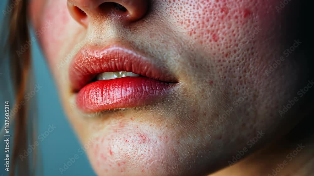 Scar Rashes acne on woman face with rash skin, scar, and red skin syndrome allergic ...