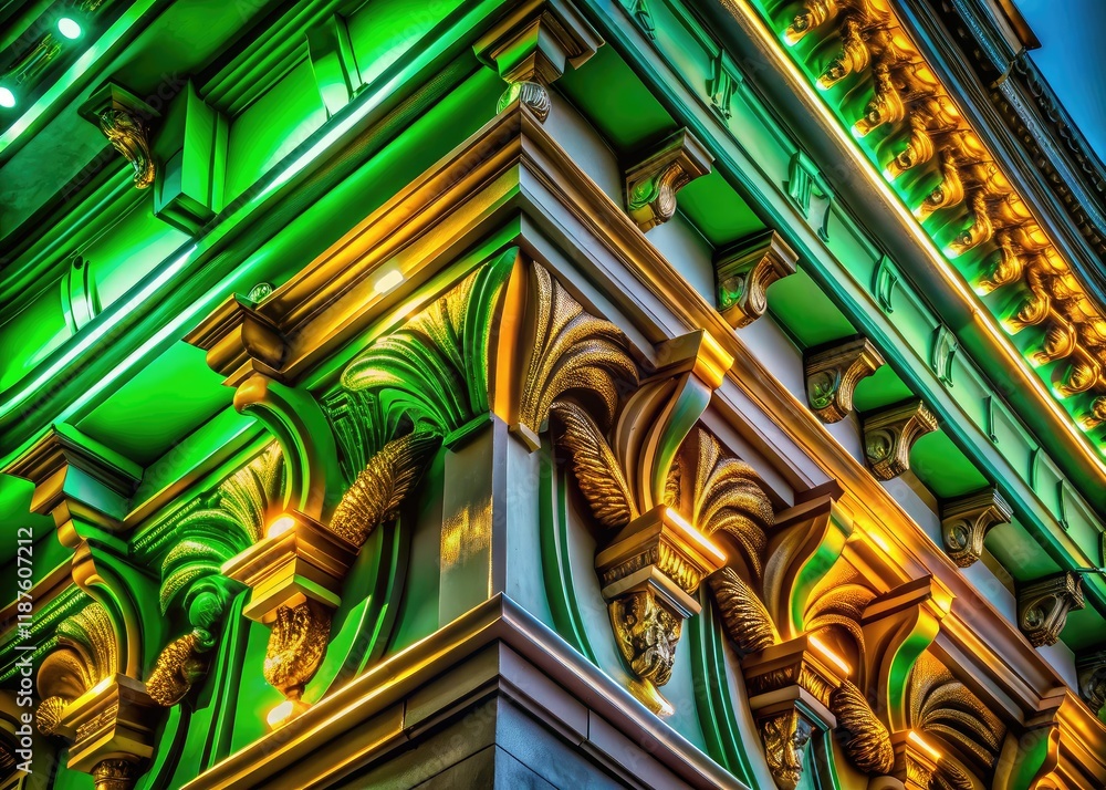 Obraz premium Futuristic Urban Exploration - Golden Lines, Green Lights