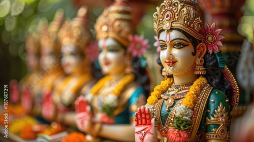 Wallpaper Mural Ornate Hindu Goddess Statues in a Row Torontodigital.ca