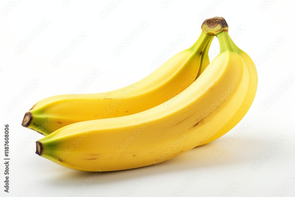 Fresh and ripe bananas arranged beautifully on a clean white background showcasing their vibrant yellow color Fresh and ripe bananas arranged beautifully on a clean white background showcasing their vibrant yellow color