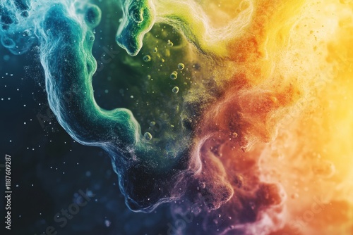 Swirling bacteria and microbes create vibrant patterns in a liquid environment rich with color and movement. Generative AI photo