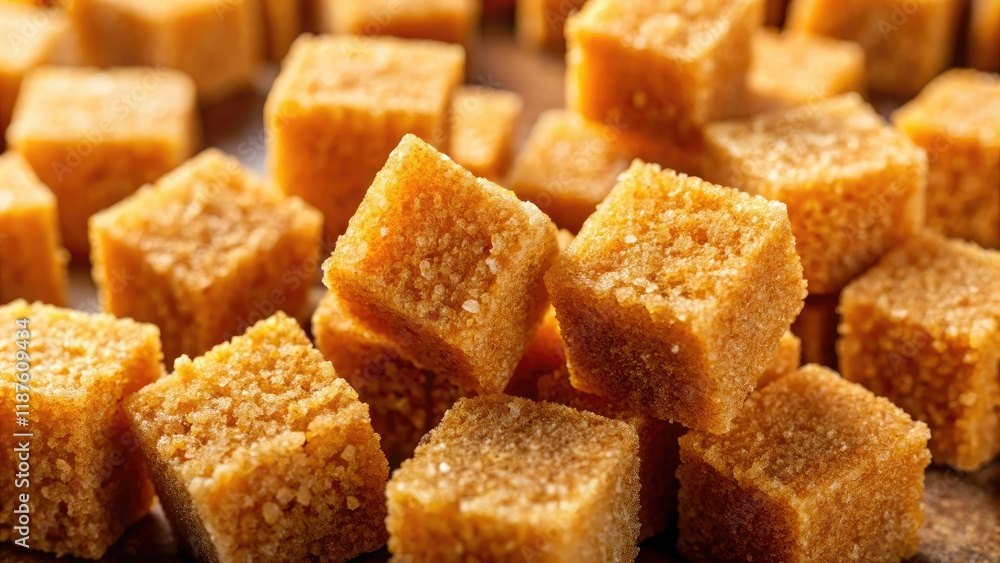 Golden Brown Sugar Cubes Close-Up - Baking Ingredient Golden Brown Sugar Cubes Close-Up - Baking Ingredient