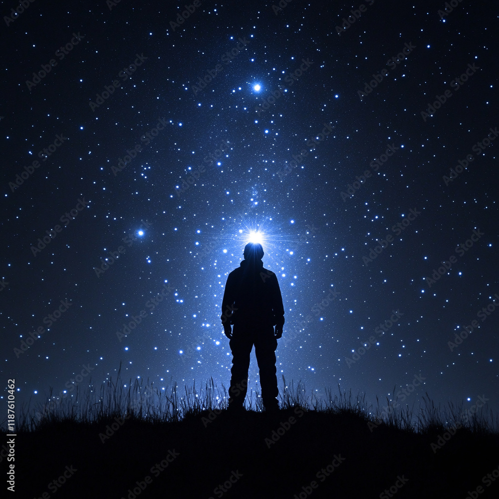 silhouette of a Man Standing Under a Starry Night Sky silhouette of a Man Standing Under a Starry Night Sky