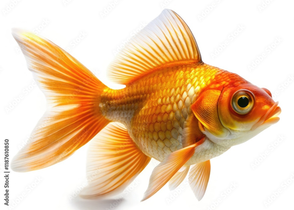 Goldfish Carassius Auratus Documentary Photography, White Background, Close Up Goldfish Carassius Auratus Documentary Photography, White Background, Close Up