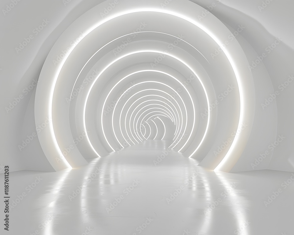 Obraz premium Concentric Circular Corridor with LED Lighting