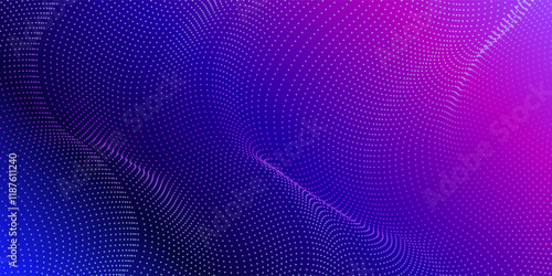 Particle stream. Purple background with many glowing particles. Information technology background. 3d rendering.