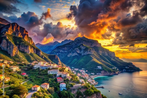 Amalfi Coast: Majestic Lattari Mountains Panorama, Stunning Italian Landscape Photography photo