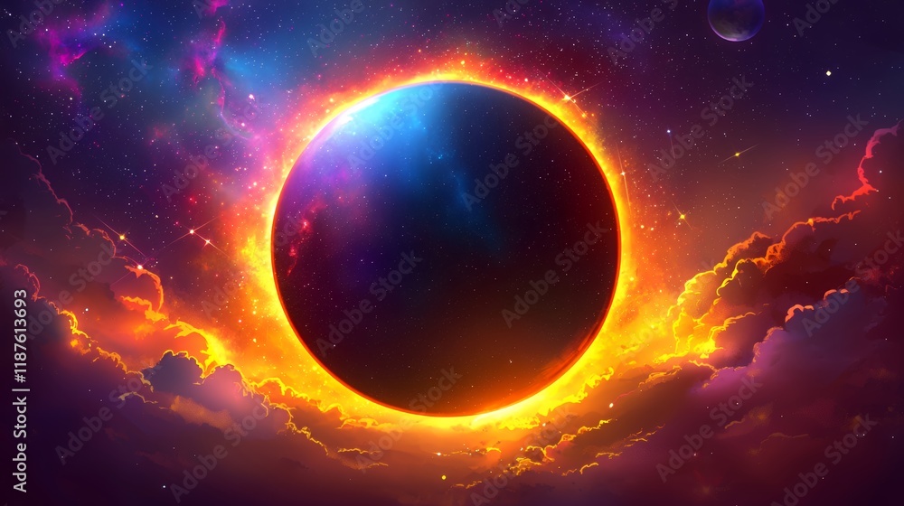 Obraz premium Cosmic Eclipse: A Celestial Ballet of Fire and Darkness