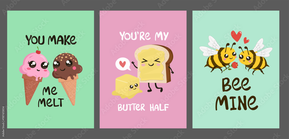 Cute love cartoony greeting cards . Funny vector illustrations. Cute love cartoony greeting cards . Funny vector illustrations.