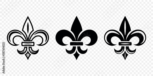 Vector Vintage White and Black Fleur De Lis Icon Set Isolated. Heraldic Lily, Retro Design Element. Vector Illustration