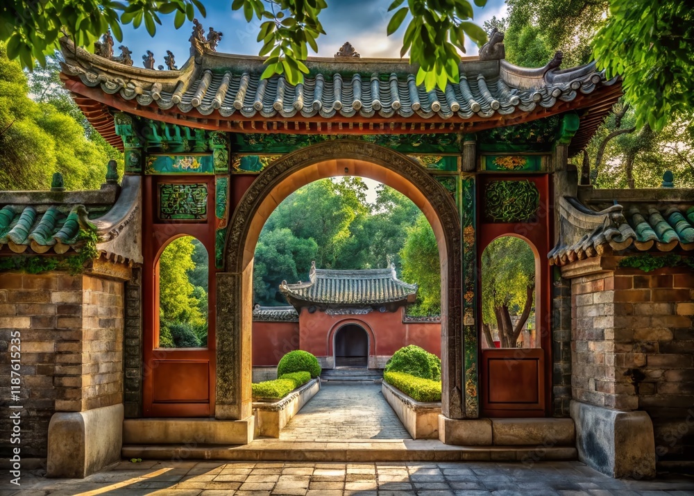 Ancient Gate, Beihai Park, Beijing, China: Serene Architectural Detail Ancient Gate, Beihai Park, Beijing, China: Serene Architectural Detail