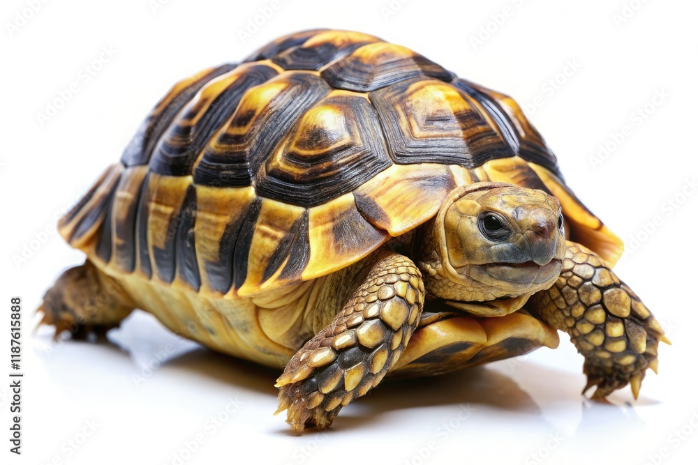 Fototapeta premium High Resolution Greek Tortoise Isolated on White Background - Documentary Style AI Photo