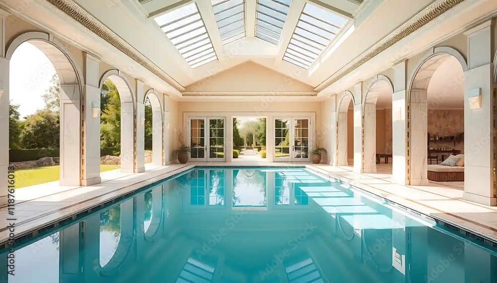 Indoor Swimming Pool with Classical Architecture and Skylights Indoor Swimming Pool with Classical Architecture and Skylights