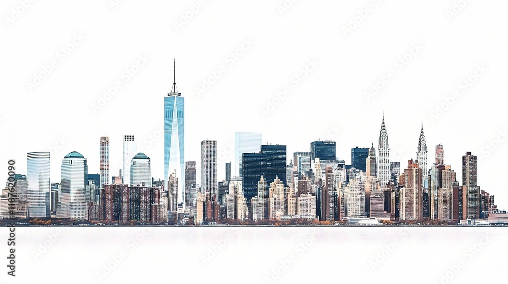 Obraz premium Urban Silhouette: Captivating cityscape with diverse architectural structures, showcasing a blend of modern skyscrapers and iconic landmarks, illustrating urban growth and sophistication. 