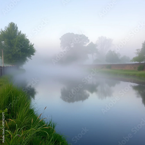 Wallpaper Mural Misty morning over a calm river in the countryside. Torontodigital.ca