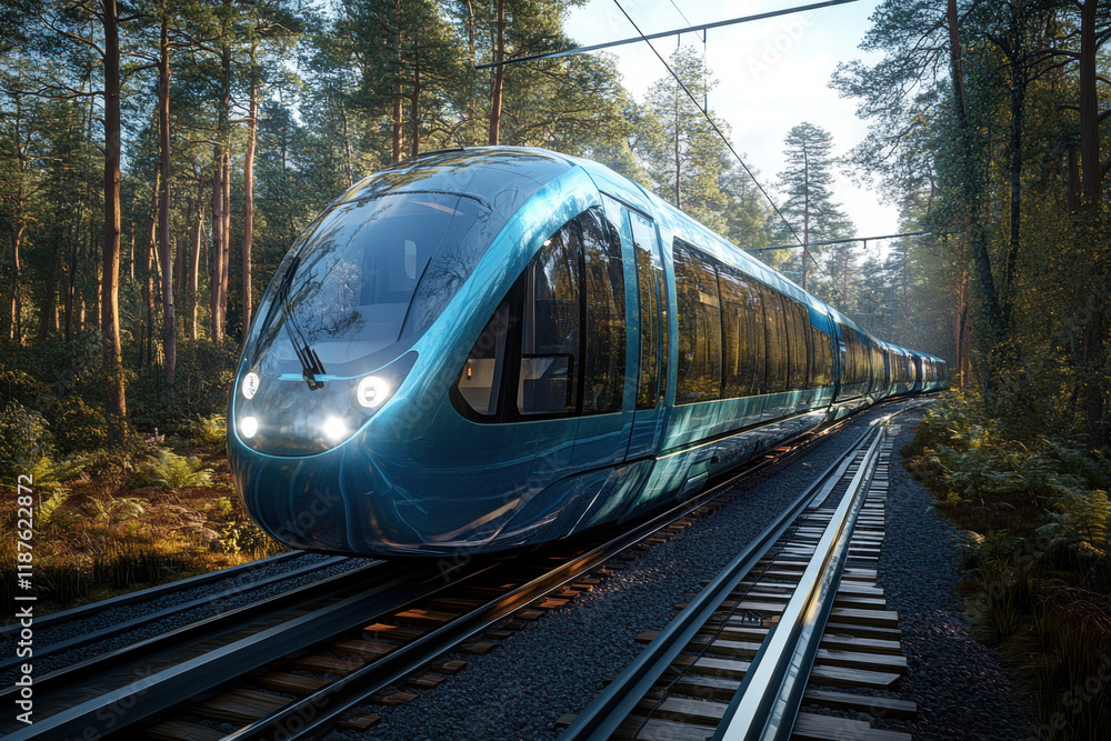 Fototapeta premium Biomimicry, A photorealistic image of a train, showcasing intricate details and designed aesthetics for commercial use.