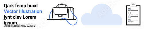 Professional bag, cloud icon, and checklist. Ideal for productivity, office organization, business tools, cloud storage, task management, tech setup, professional services. Landing page