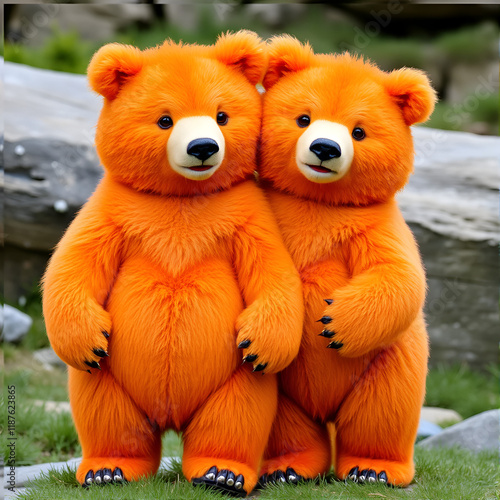 Two Orange Bears Standing Together photo