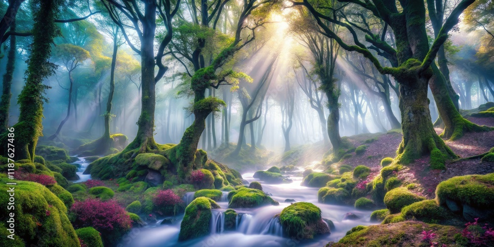 Fototapeta premium Long Exposure Podalonia, Mystical Forest, Dreamlike Landscape, Nature Photography