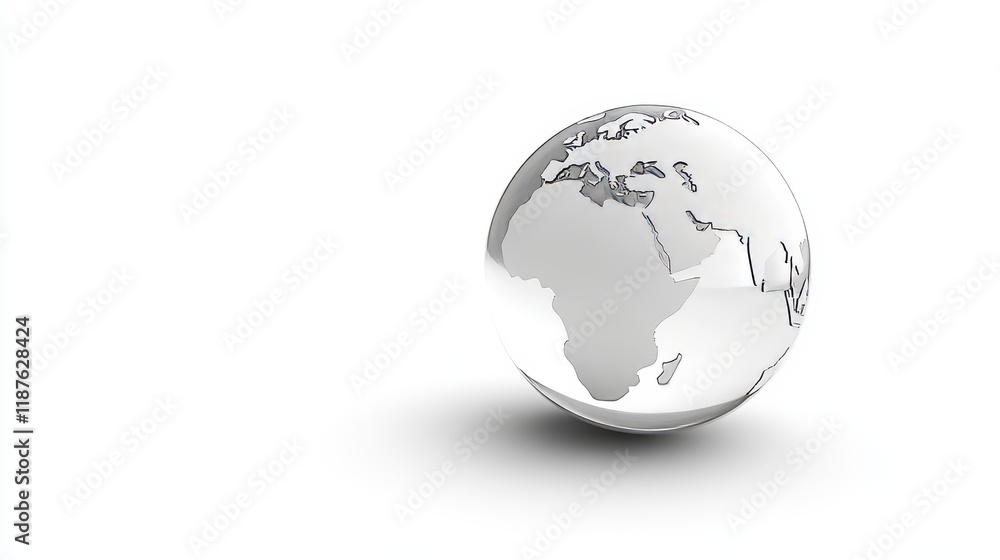Minimalistic glass globe on white background highlighting africa and europe Minimalistic glass globe on white background highlighting africa and europe