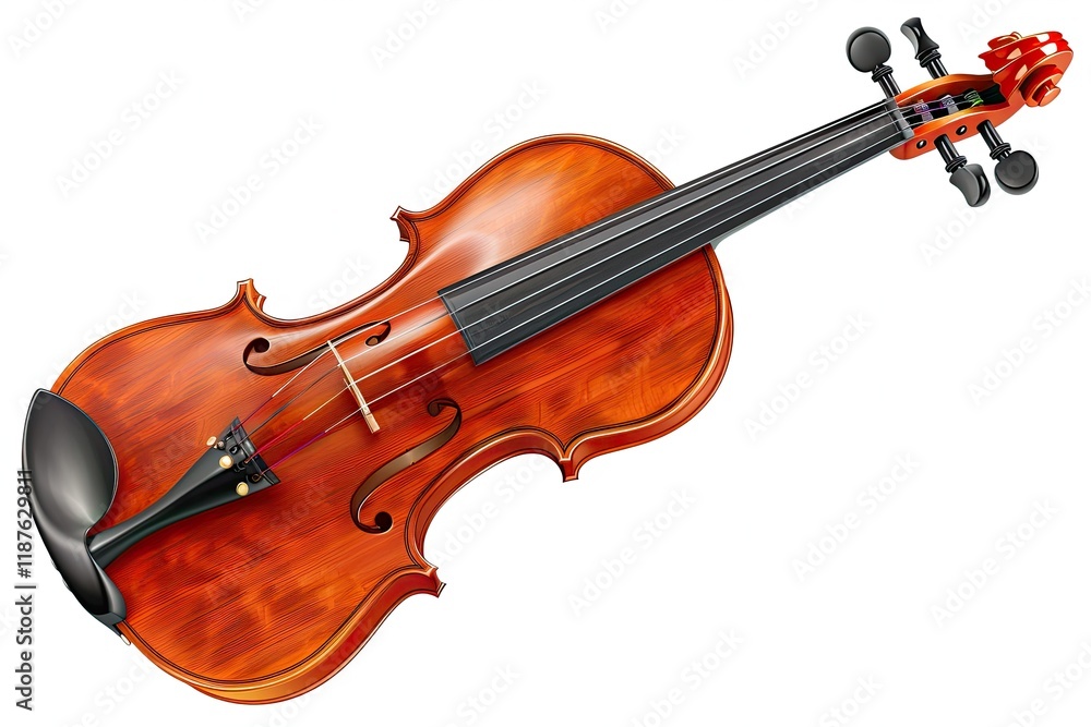 Fototapeta premium Vibrant Color Image of White Violin, Wood Fiddle Instrument, Isolated on White Background