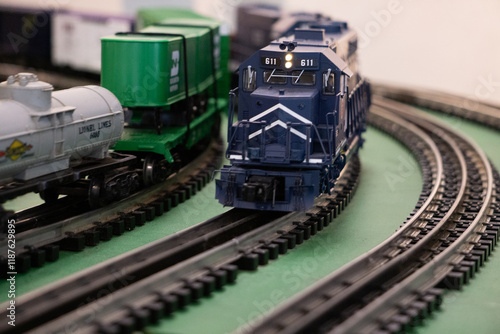 фотографія Close-Up of a Model Train on a Curved Track in Motion
