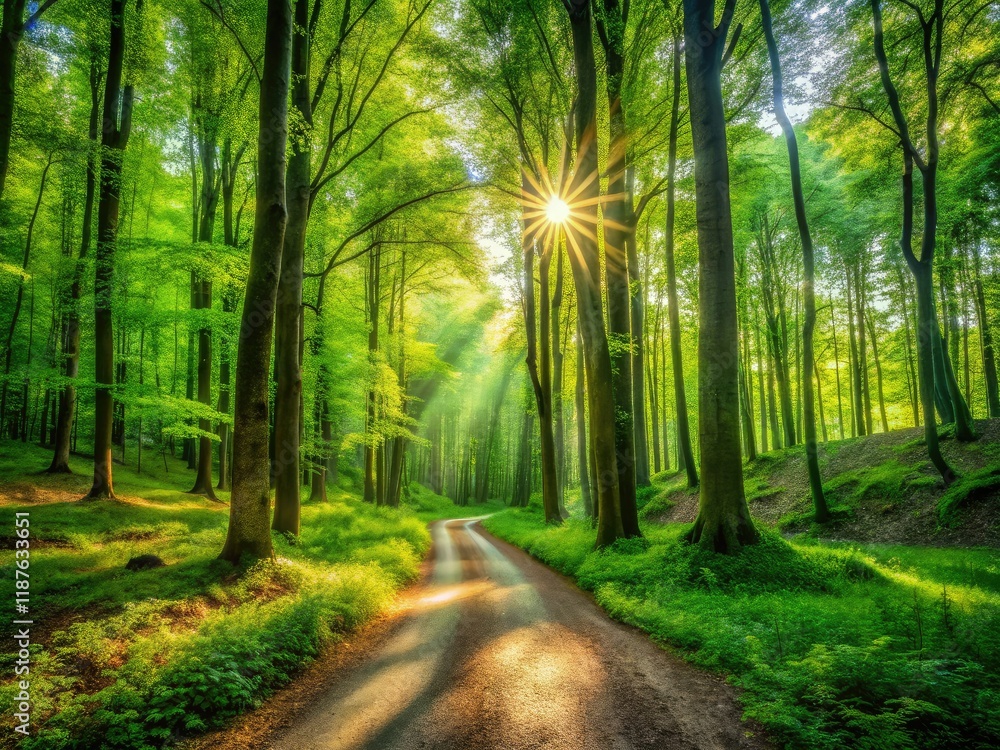 Fototapeta premium Lush Forest Long Exposure, Serene Dappled Sunlight