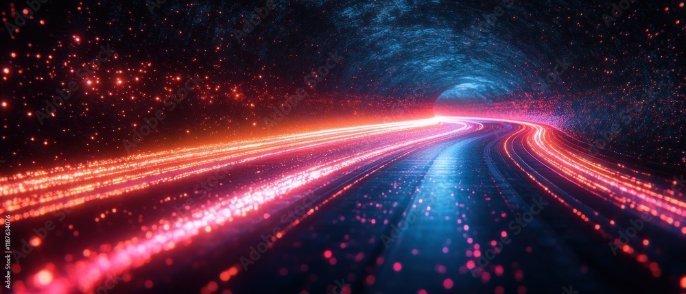 Obraz premium A vibrant, glowing tunnel with light trails suggesting movement.