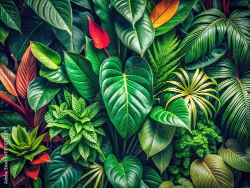 Wallpaper Mural Lush Tropical Foliage Closeup - Vintage Photography Torontodigital.ca