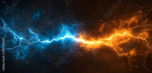 blue and orange lightning bolt on a black background
