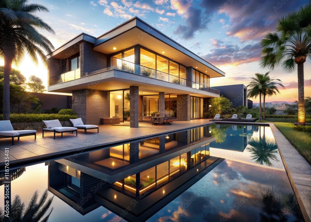 Fototapeta premium Luxurious Pool Villas: Stunning Real Estate Photography
