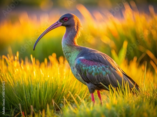 Black-faced Ibis in Laguna Nimez Grasslands, El Calafate, Argentina - Low Light Photography photo