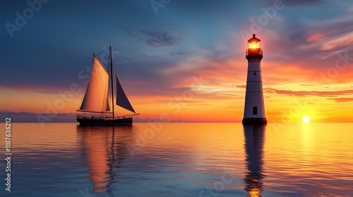 Wallpaper Mural Illuminated Lighthouse Leading Ship to Serene Radiant Shore Torontodigital.ca