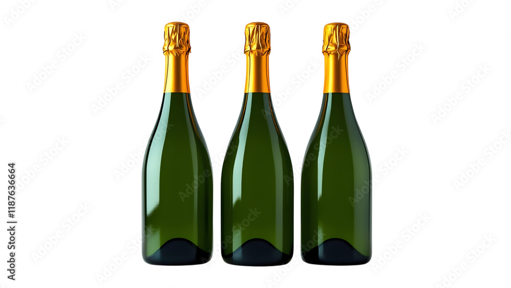 Three Elegant Champagne Bottles in a Dark Setting Three Elegant Champagne Bottles in a Dark Setting