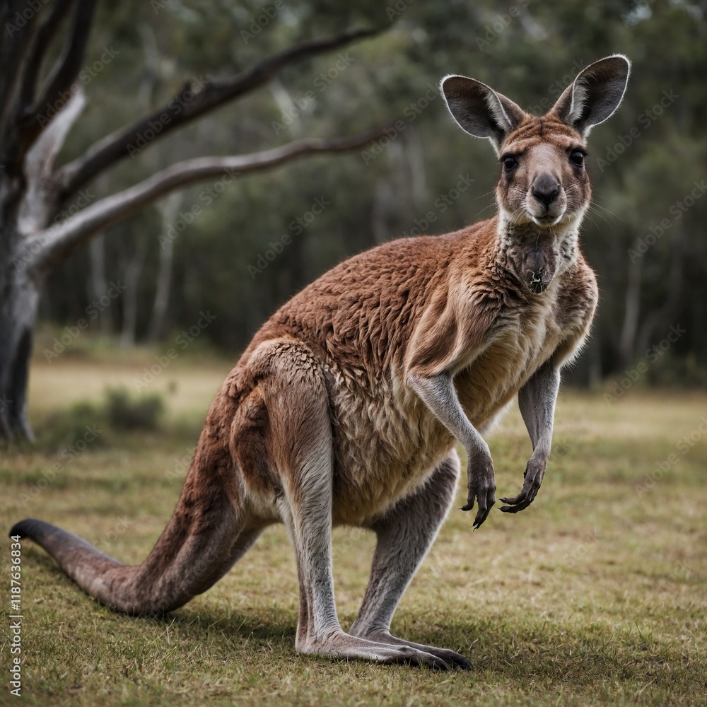A kangaroo in motion, its muscles defined against the white background. A kangaroo in motion, its muscles defined against the white background.