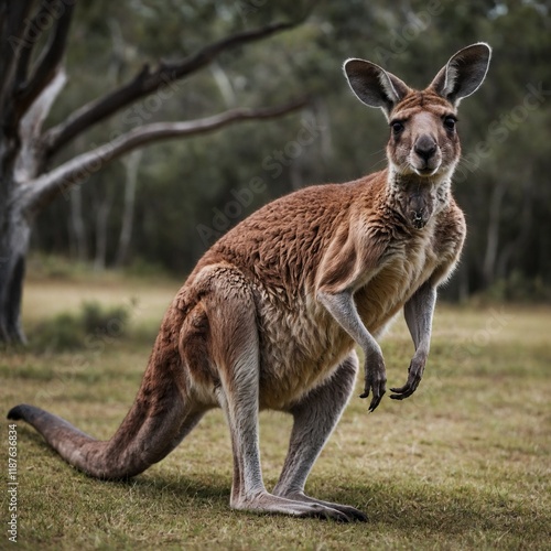 A kangaroo in motion, its muscles defined against the white background. photo