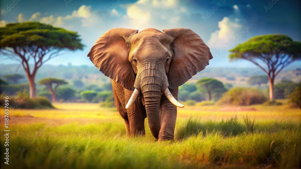 Fototapeta premium Majestic Elephant Tilt-Shift in Wild Landscape