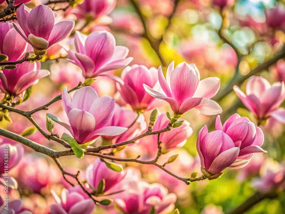 Blooming Pink Magnolia Tree Branch in Spring Garden - Beautiful Flowers Blooming Pink Magnolia Tree Branch in Spring Garden - Beautiful Flowers