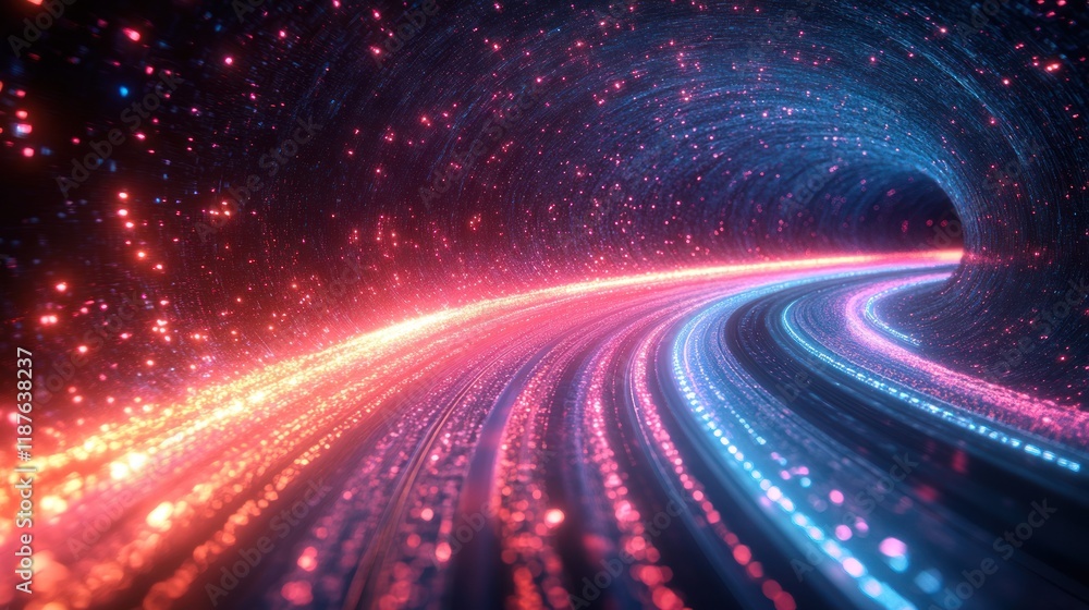 A vibrant, swirling tunnel of light and color, suggesting motion and energy.