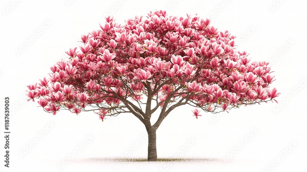 Fototapeta premium Isolated Tulip Tree with Pink Blossoms on White Background