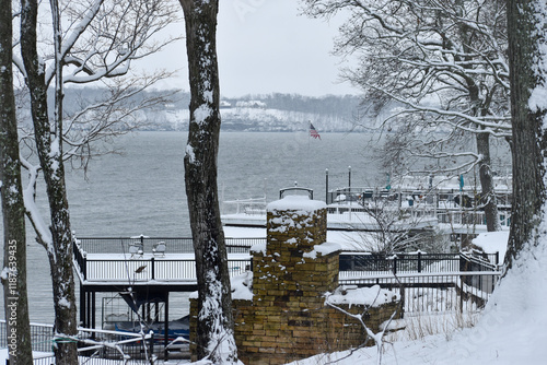 river in winter and snow