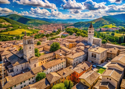 Medieval Gubbio, Umbria, Italy - Panoramic View, Copy Space