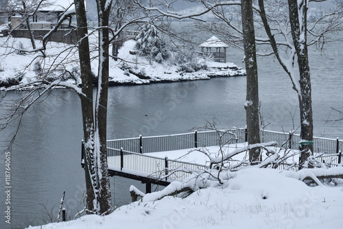river in winter and snow