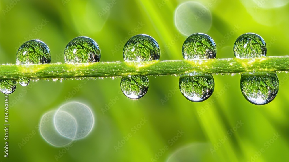 Close-Up Perspective of Rice Stalks with Water Droplets Capturing Lush Green Background in Diffused Natural Lighting Close-Up Perspective of Rice Stalks with Water Droplets Capturing Lush Green Background in Diffused Natural Lighting