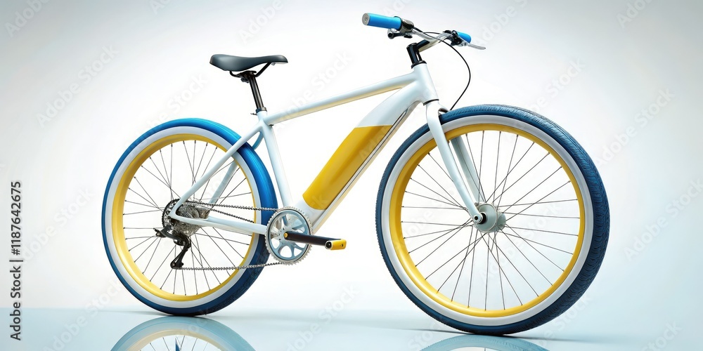 Fototapeta premium Minimalist Electric Bike - White Grey Blue Yellow