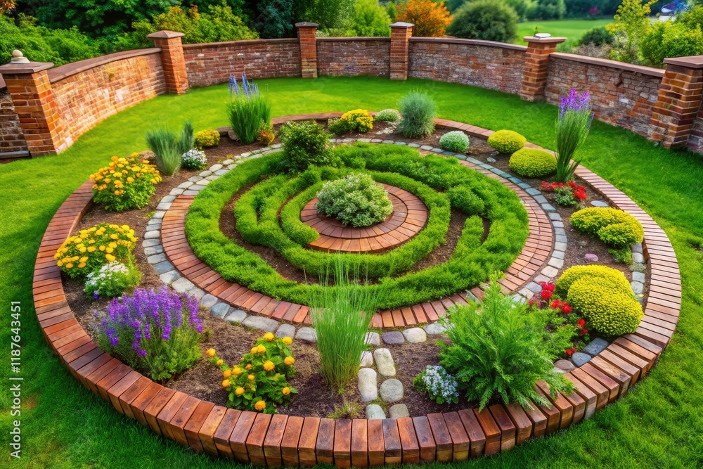 Minimalist Herb Garden: Brick Spiral Flower Bed Minimalist Herb Garden: Brick Spiral Flower Bed
