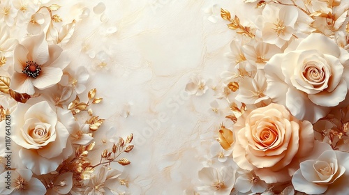 Wallpaper Mural Elegant Cream Roses & Gold Leaves Floral Background Torontodigital.ca